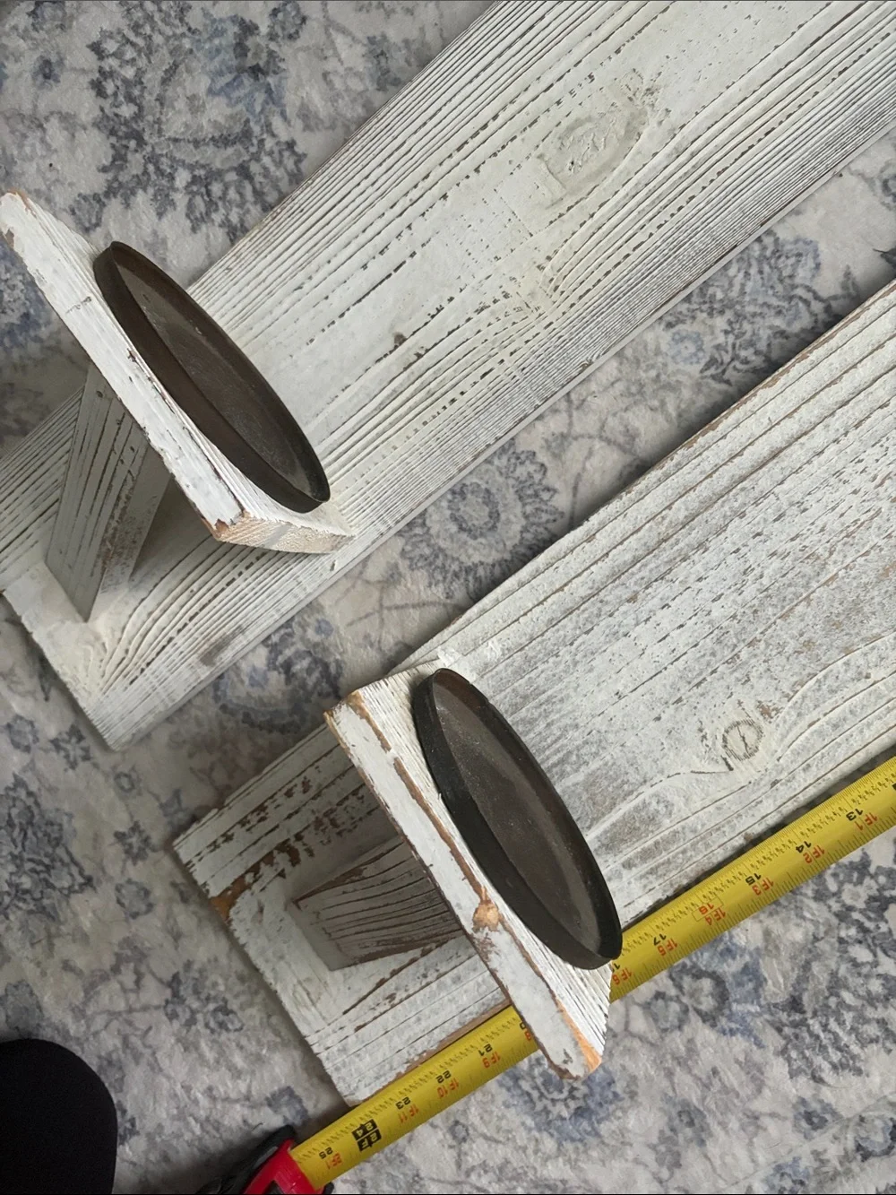 Distressed White Wood Wall Shelves with bronze  Accent - Pair